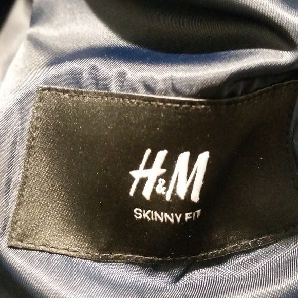 Mens H&M Skinny Fit Suit Blazer Navy Blue - Picture 3 of 3
